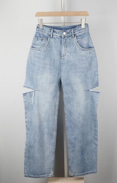 

women jeans pants 2020 new jeans women's high-waisted straight-leg wide-legged light-colored, Blue