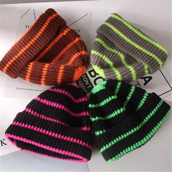 

woman stripe kintted hat autumn and winter warm outdoor hat crochet stripe cap fashion designer girls children women fj666, Yellow