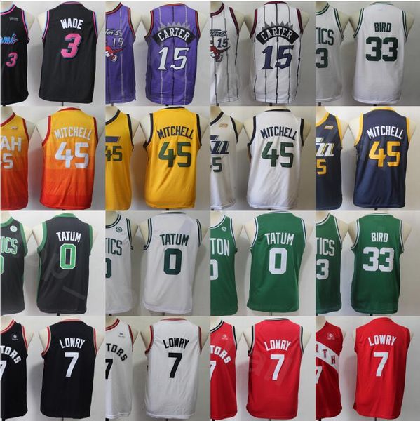 

youth kyle lowry jersey basketball donovan mitchell jayson tatum larry bird vince carter dwyane wade green white red grey stitched kids, Black;red
