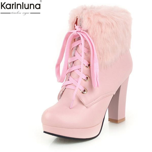 

karinluna new arrivals dropship plus sizes 35-43 high heels winter party boots women shoes woman platform ankle boots shoes, Black