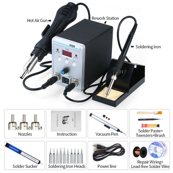 

kkmoon soldering station 8586 2 in 1 air smd rework station soldering 220 v iron
