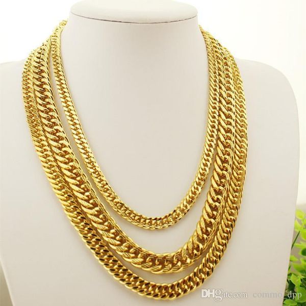 

hip hop heavy 24k gold filled mens chains 8-12mm miami cuban long link chain double buckle necklaces for man s rapper jewelry, Silver