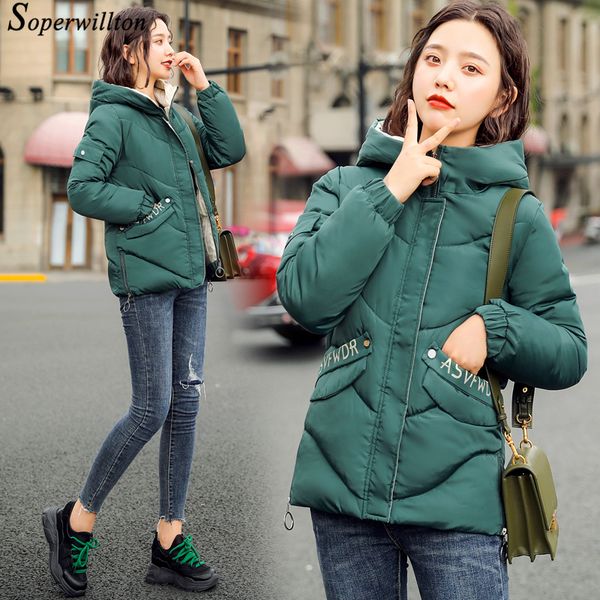 

slim 2019 winter jacket women parka full sleeve warm yellow green red plus size coats ladies cotton padded parkas with hooded, Black