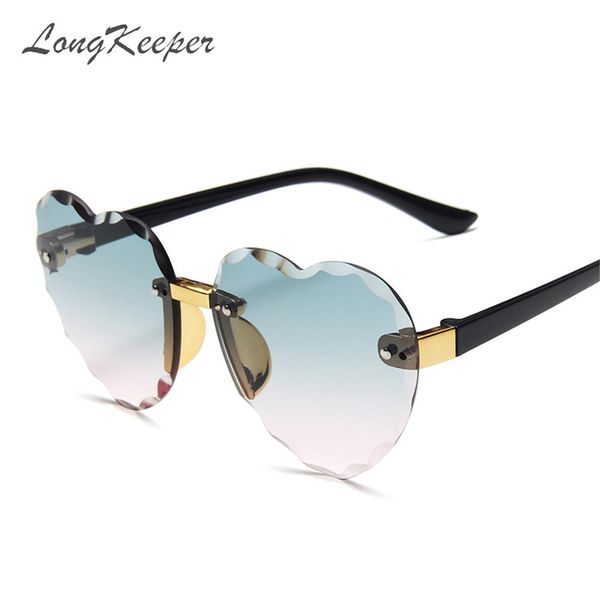 

longkeeper rimless heart shape детские солнцезащитные очки девушки love green pink солнцезащитные очки 2020 дети gradient uv400 gafas de sol, Blue