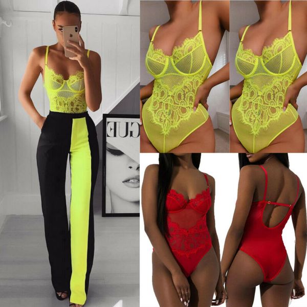 

womens stretch bodysuit sleeveless lace leotard backless jumpsuit, Black;white