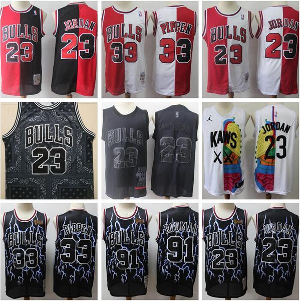 

men basketball chicago bulls 23 michael jordan 33 scotty pippen split retro memorial edition swingman sleeveless jersey pants, Black;red