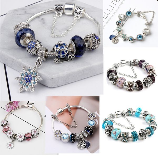 

18 19 20cm Charm Beads Bracelet Pandora Bracelets For Women as a gift Diy Jewelry with logo box DHL free shipping
