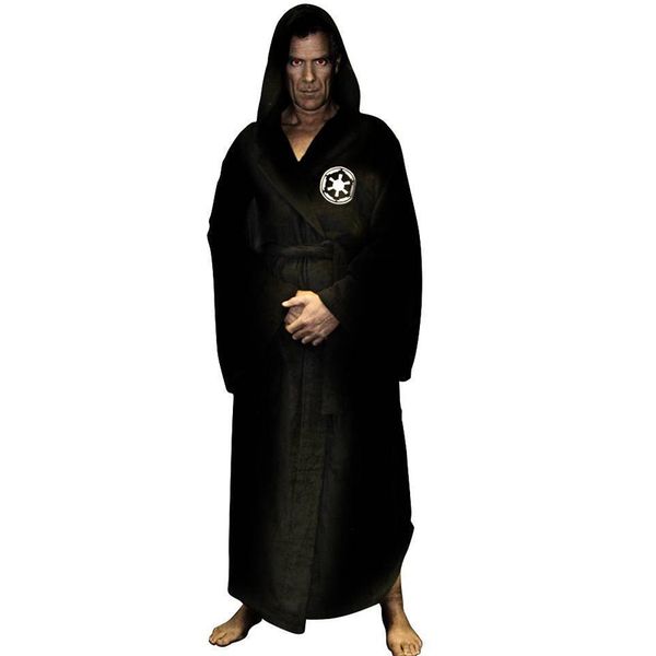 

male flannel robe male star wars with hooded thick dressing gown jedi empire men's bathrobe winter long robe mens bath robe, Black;brown