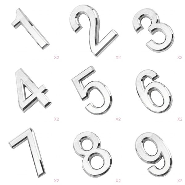 

18pcs 1-9 silver house 3d number plaque digit stickers sign for door mailbox