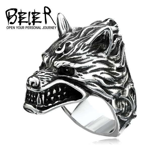 

байер нержавеющей стали wolf head ring for man amulet панк человека мода животных ювелирные изделия лучший подарок для друга высокого качест, Golden;silver