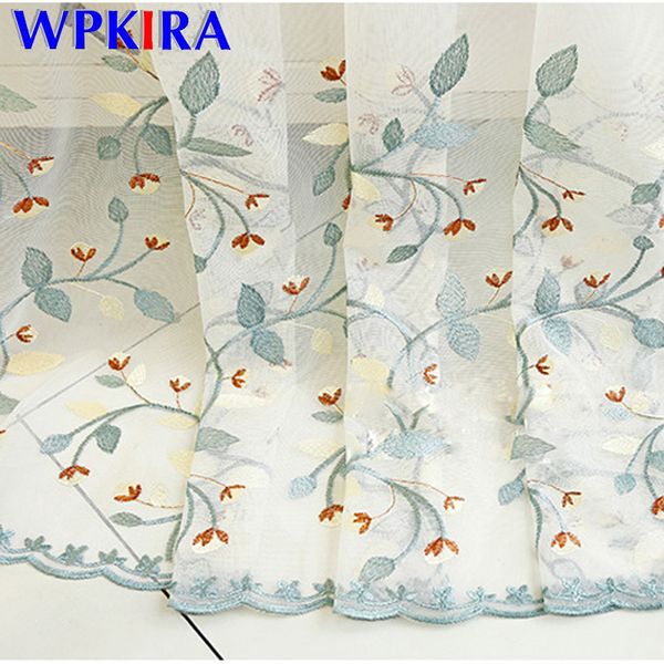 

refined blue leaf embroidered voile curtain for living room bedroom white all-match sheer lace tulle drapes custom made wp406d3