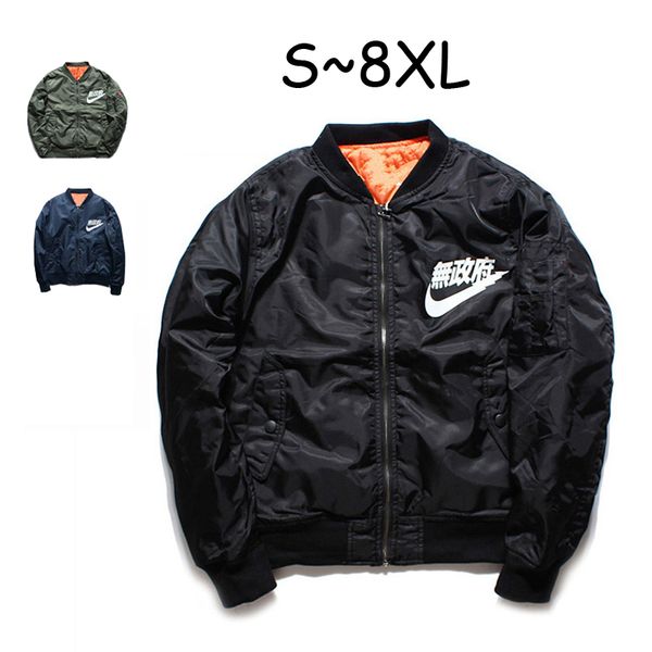 

ma1 bomber jacket зимние куртки пилот anarchy верхняя одежда мужчины army green flight мерч coat streetwear печататься плюс размер s-8xl, Black;brown