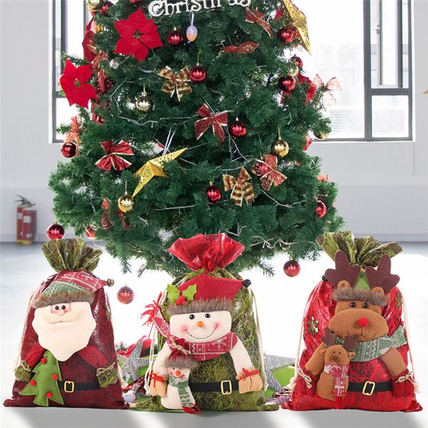 

cute christmas decorations candy gift bag imitation bark cartoon doll snowman new year present packet santa claus gift bags @d
