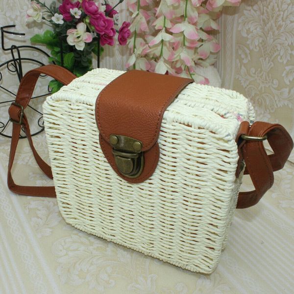 

new summer women bag ladies straw beach messenger shoulder bag square woven holiday crossbody tote handbag pretty fashion