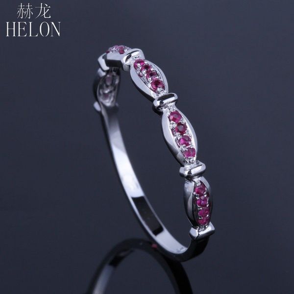 

helon sterling silver 925 certified round 0.12ct natural ruby engagement wedding ring for women gemstone trendy party jewelry, Golden;silver