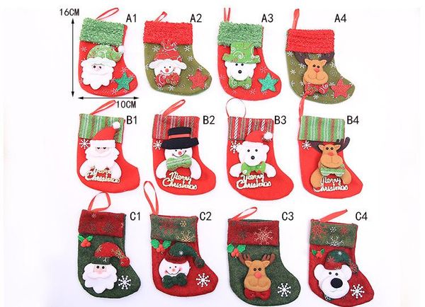 Moda de Natal Santa Claus Sock Mini Saco Presente Kids Xmas Decoração Doces Saco Bauble Bauble Árvore de Natal Ornamento Suprimentos