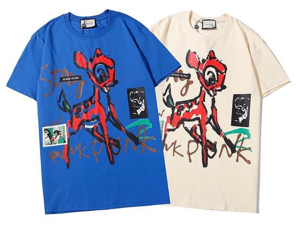 

2020 new deer t-shirt men's and women's t-shirt short sleeve garland plus large size couple unlined black white t-shirt tee 45901