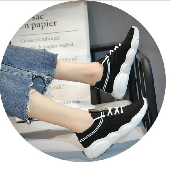 

2019 summer army lavender flying woven breathable mesh sneakers with sponge cake thick bottom casual tide women's shoes white shoes, Black