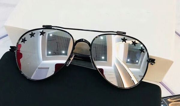 

metal black frame pilot sunglasses with stars silver mirrored 7057 luxury designer sunglasses glasses eyewear new with box, White;black