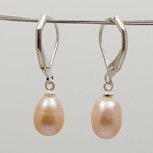 

natural pink pearl earrings 8-9mm rice freshwater pearl jewellery 925 sterling silver dangle earrings charming women party gift, Golden;silver