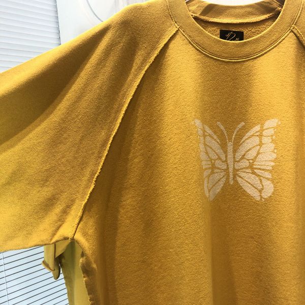 

mens t shirts needles butterfly printing high street fashion short-sleeved loose women casual clothes retro washed, White;black
