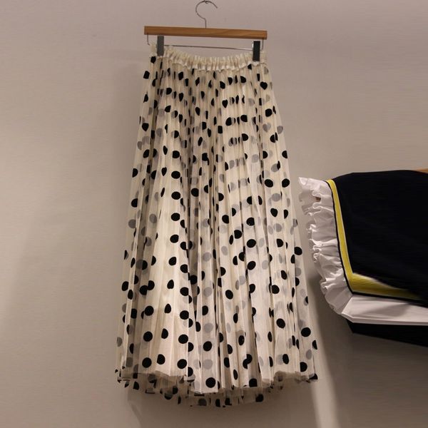 

ewq] 2020 summer new fashion elastic high waist dot print patchwork fold vintage loose skirt women fashion tide ae75504, Black;gray