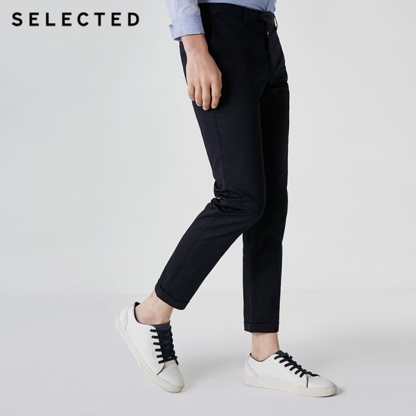 

men's cotton-blend slim fit pants s|419114524, Black