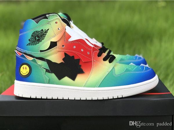 

новый релиз j balvin 1 баскетбольная обувь 1s super bowl rainbow tie dye мужские тренеры спортивные кроссовки размер 40-47, White;red