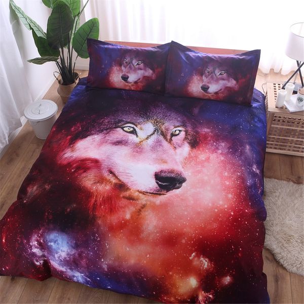 

housse de couette 3d wolf bedding set,cartoon animal bedroom bedclothes western style full  king dekbedovertrek -bed sheet