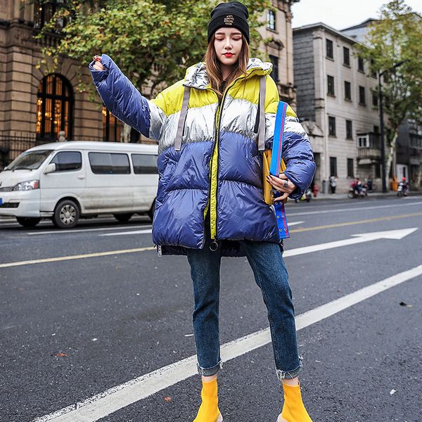 

2019 new winter coat women hooded parkas fashion loose warm cotton jacket oversize padded coat female outerwear an-287, Tan;black