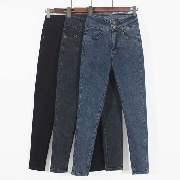 

new high waist denim pencil pants women fashion vintage slim stretch jeans for women streetwear casual black jeans femme c6206, Blue