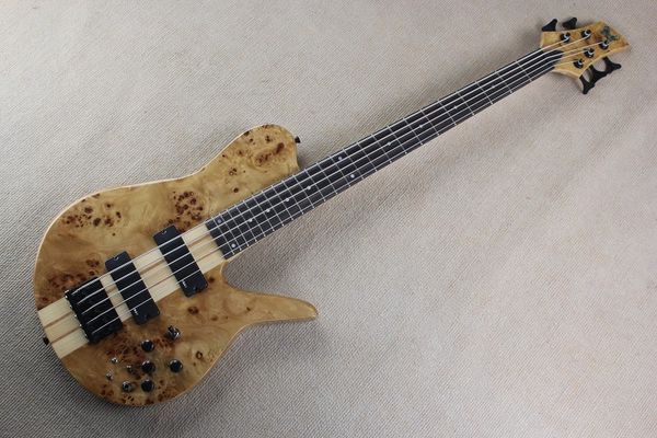 

Cu tom hop natural wood burl one pice neck through 5 tring fodera butterfly emg electric ba guitar