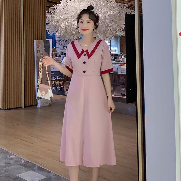 

maternity dress short sleeve easy matching loose stylish a line dress mid-long slimming for pregnant women mom, White