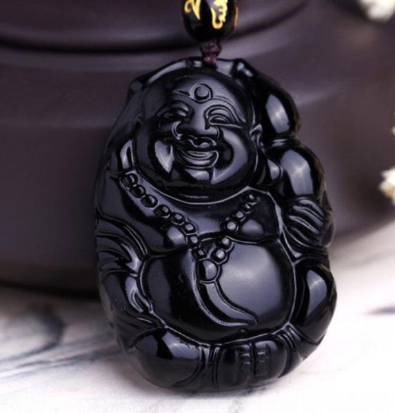 homens e mulheres barriga grande estátua de Buda pingente fortuna transferência de jade pingente de ouro negro Natural de obsidiana Buda Maitreya