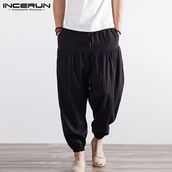 

incerun hiphop mens harem pants wide baggy loose trousers workouts joggers dance gyms elastic cuff m-5xl masculino y19073001, Black