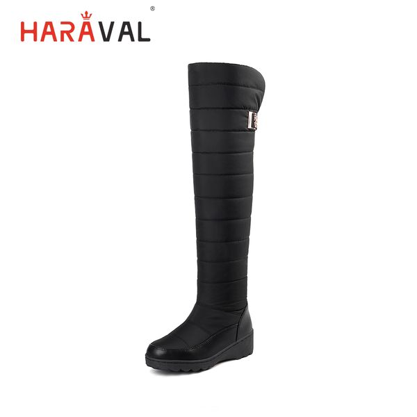 

haraval 2019 new over-the-knee down boots classic round head fashion wedge with velvet thickening women's boots casual wild b273, Black