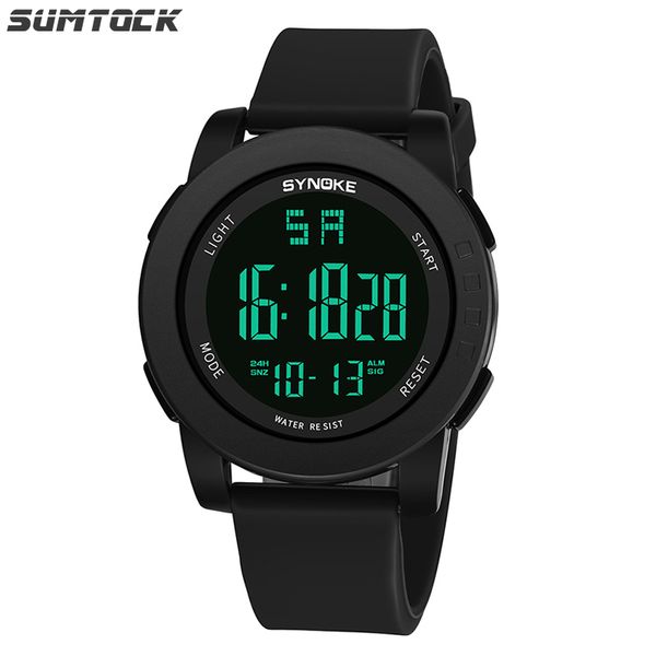

sumtock sport watch men digital silicon power saving mode hourly timekeeping run seconds date display relojes digitales watch, Slivery;brown