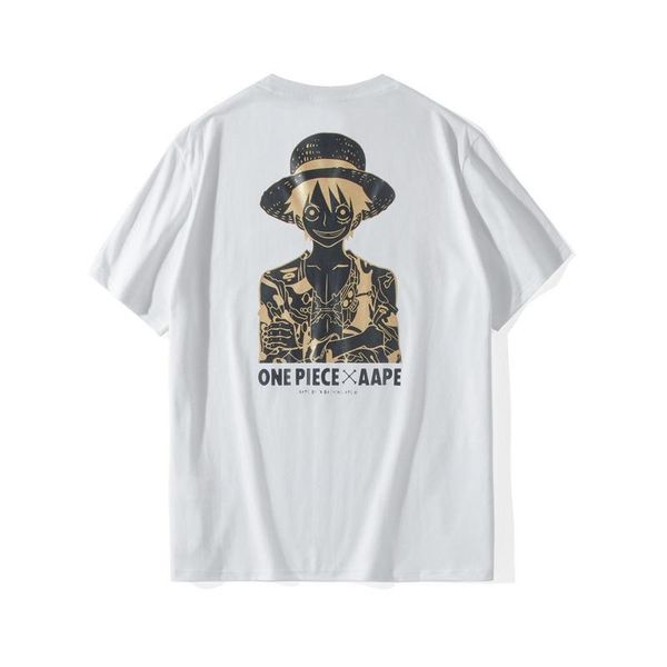 

aape мода тройники мужские женские луффи мультфильм печати футболка дизайнер цельный принт короткие рукава aape quali, White;black