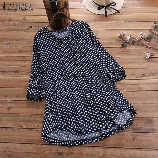 

zanzea women hoodies long sleeve blouse autumn vintage polka dot shirts casual loose tunic female work blusas plus size, White