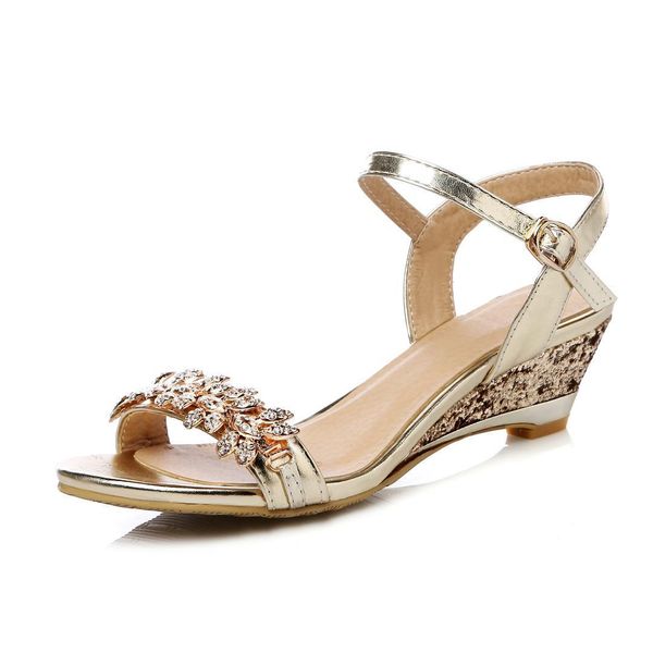 

горячая распродажа-новые летние модные женские сандалии сексуальные хрустальные побрякушки туфли на среднем каблуке клинья женские сандалии, Black