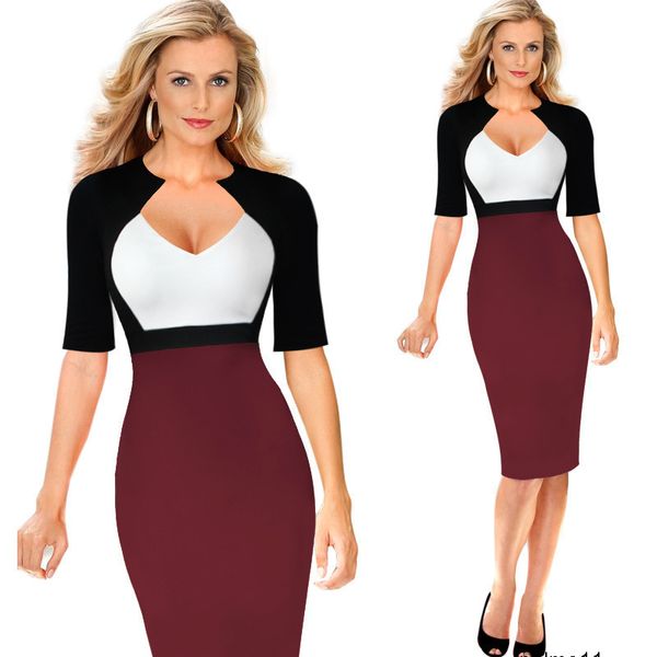 

womens designer victoria deep v-neck color matching dress ci74, Black;gray