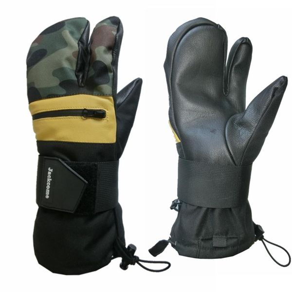 

three-finger leather ski gloves outdoor sports gloves double - layer windproof warm for winter riding ski motorcycle