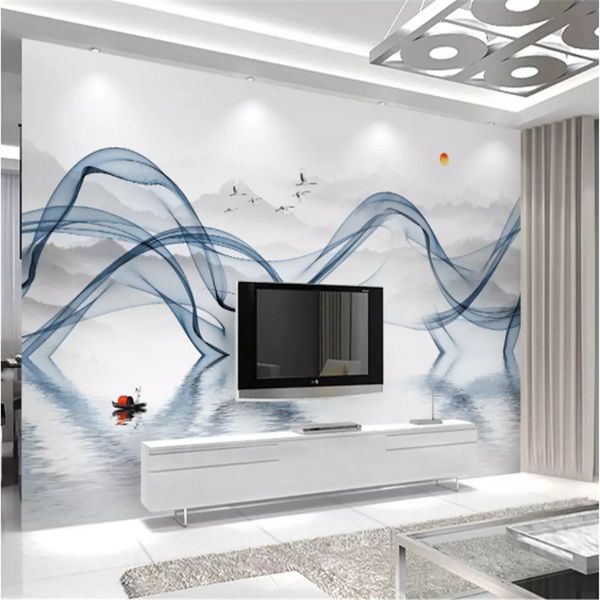 Custom Chinese Abstract Ink Line Smoke Landscape Wallpapers For Living Room Bedroom Wall Papers Home Decor 3d Mural Wallpaper For Walls Images For