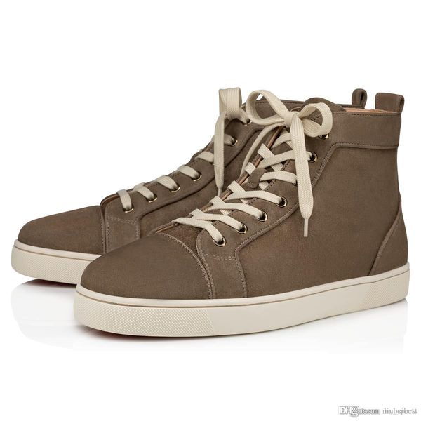 

new season red bottom men's high cut studded shoes style orlato sneakers brown veau velours suede luxury dress wedding trainers with bo, Black