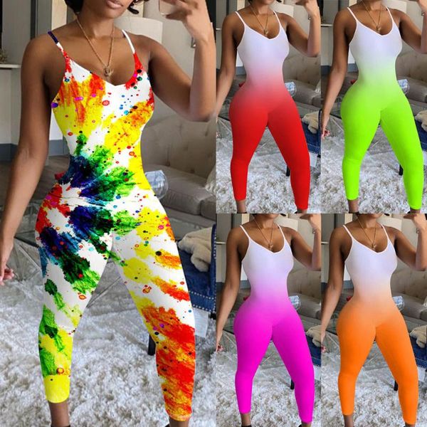 

women's jumpsuits & rompers womens tie-dye bodysuits fashion o-neck print playsuits sleeveless backless jumpsuit bodysuit summer romper, Black;white