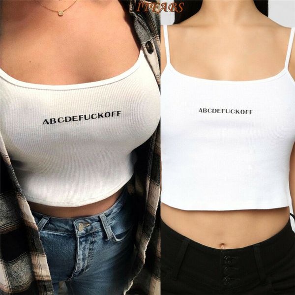 

women's lace crop letter print vest fashion cotton camisole sleeveless t-shirt casual new femme 2019, White