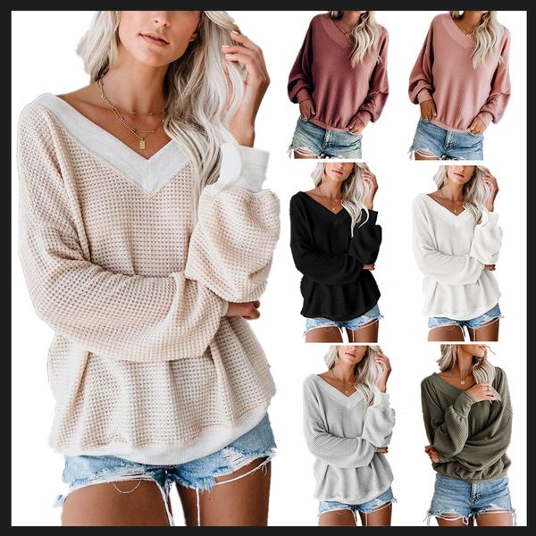 

designer womens casual shirts long sleeve v-nck autumn t shirts luxury loose stylish women shirts 11 color, White