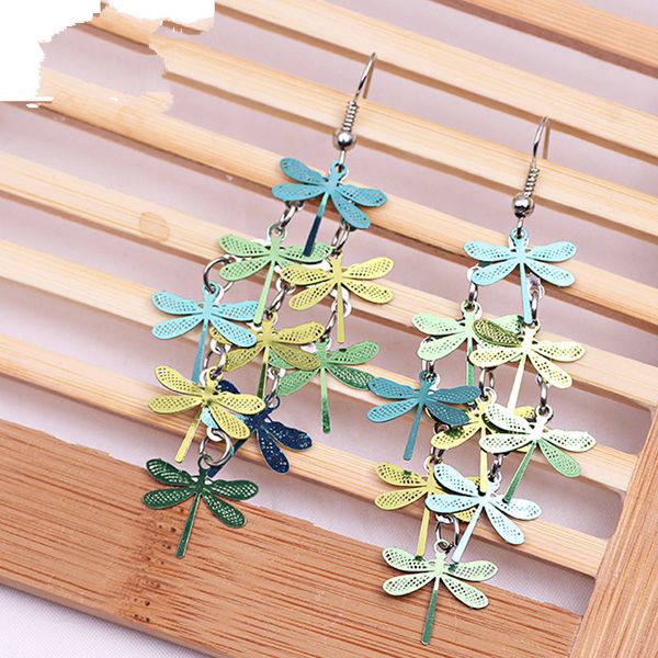 

2019 boho style cute party earrings colorful dragonfly bohemian jewelry dangle long earrings female for women brincos, Silver