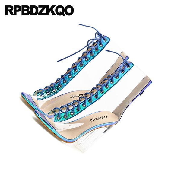 

clear big size boots transparent ankle chunky lace up blue shoes women 2019 sandals 10 peep toe waterproof, Black