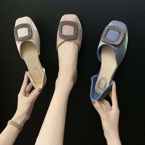 

sandals elastic band fashion womens shoes 2020 strappy heels shoes shallow mouth square toe all-match suit female beige slip-on, Black
